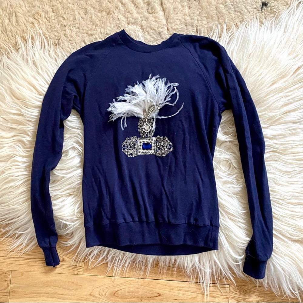 Boutique Crystal Feather Hand Embellished Sweater Long Sleeve Top